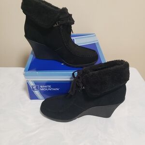 White Mountain Black Suede Wedge Ankle Boots
